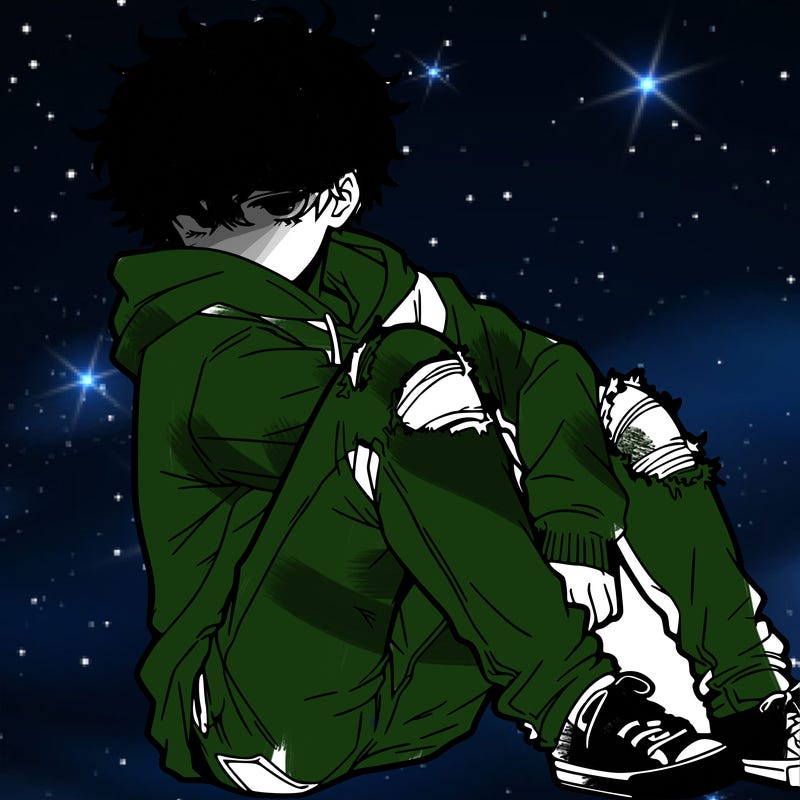 a male hoddie ripped jeans messy hair anime