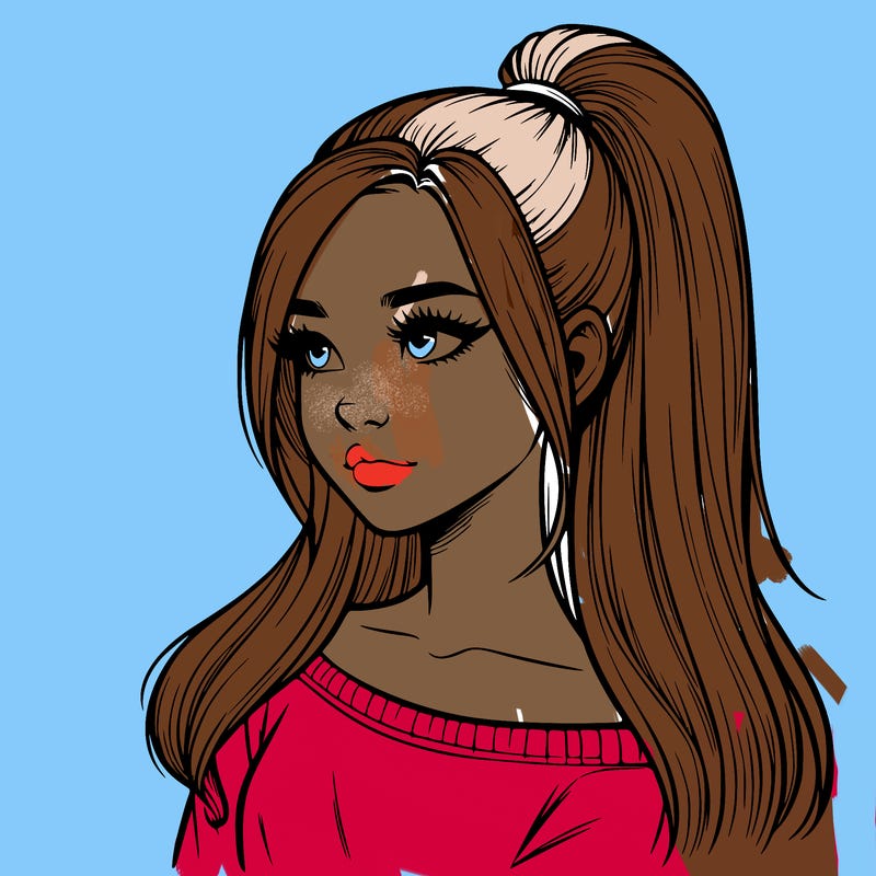 realistic girl with a high ponytail