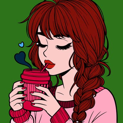 realistic girl drinking coffee