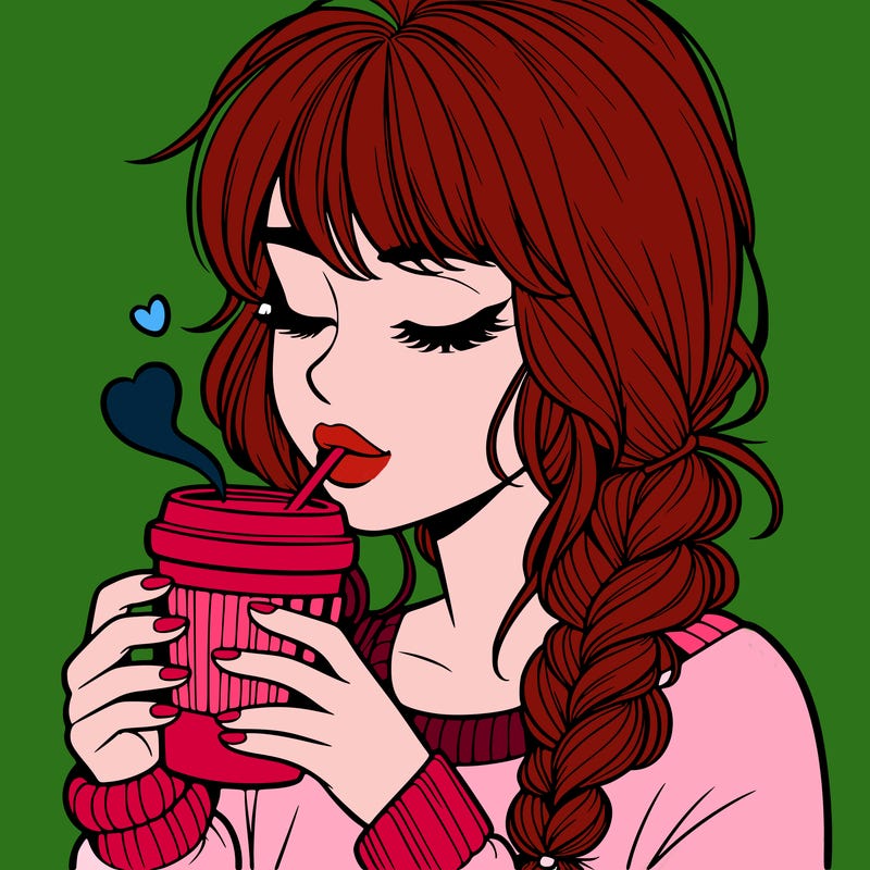 realistic girl drinking coffee