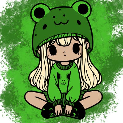a girl wearing a frog hat and some frog socks