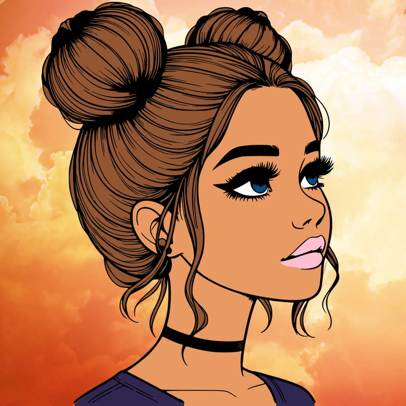 realistic girl with buns on the top of her head