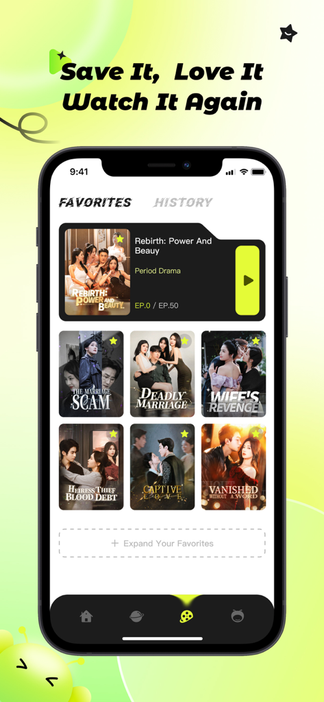 BeeReel – Quick Drama - Screenshot of the BeeReel app showing a list of favorite short drama series with movie posters