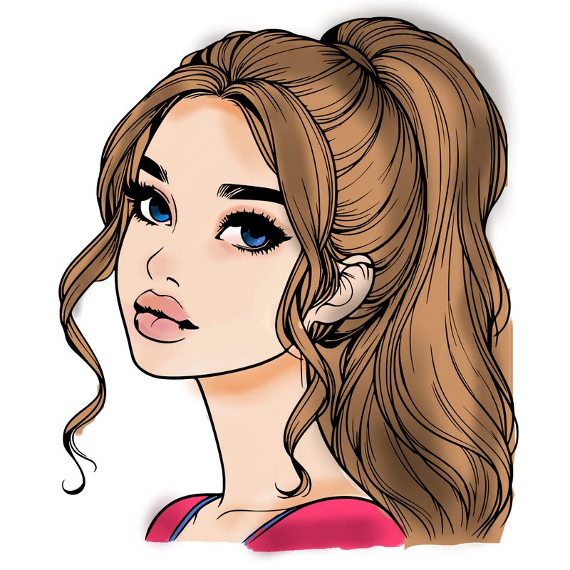 realistic girl with a ponytail on her hair and lips
