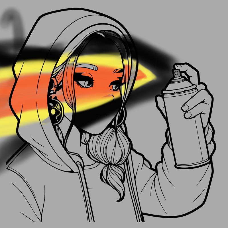 a realistic girl, spray painting