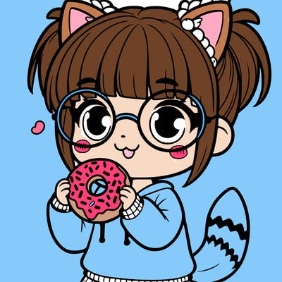 girl with glasses a tail eating a donut