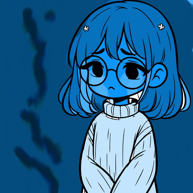 sad girl with glasses in a sweater