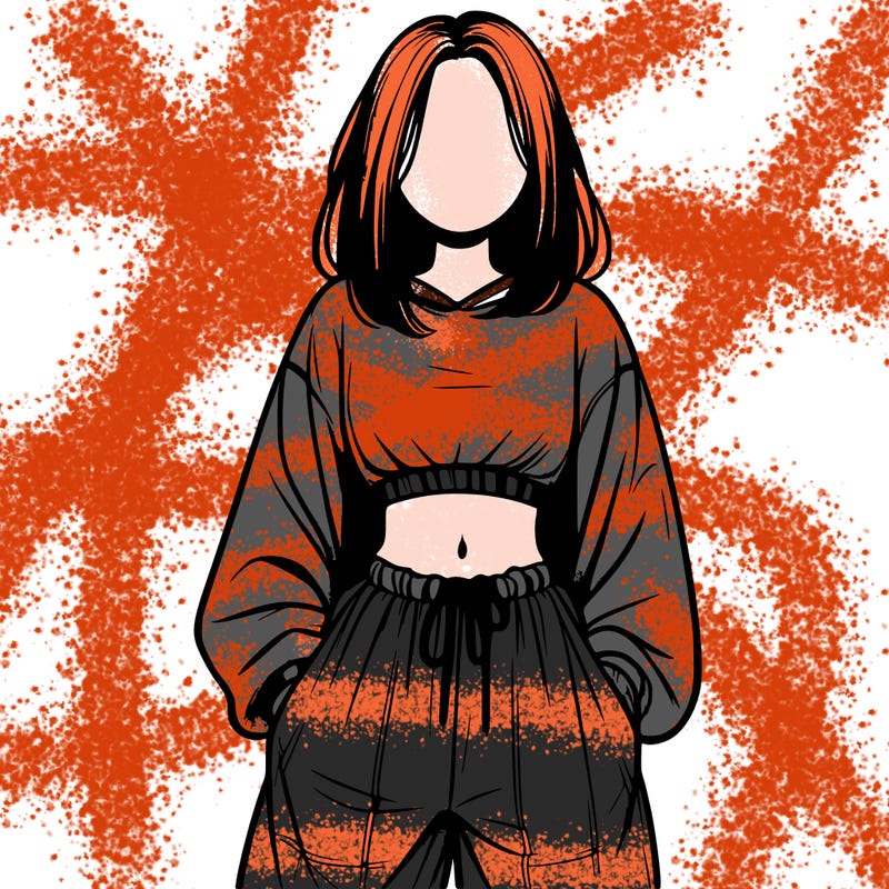 realistic girl faceless with baggy pants and a crop top