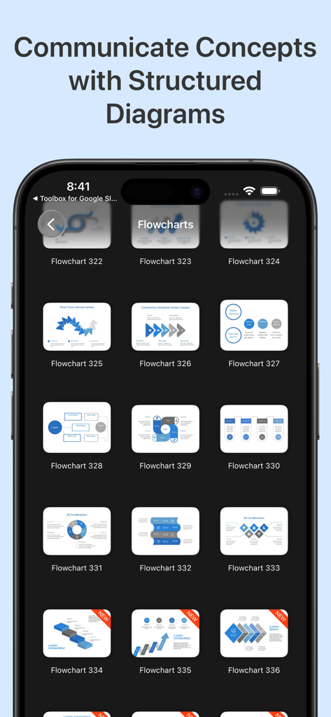 Plantillas de diagramas de flujo y organigramas para la aplicación móvil de Google Docs