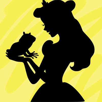 a shadow of a princess holding a frog realistic