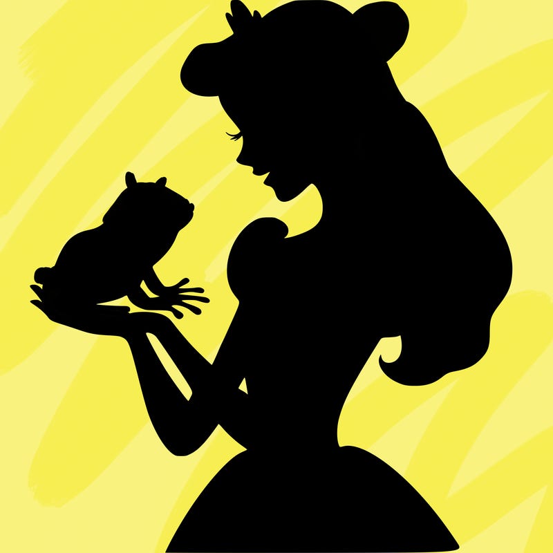 a shadow of a princess holding a frog realistic