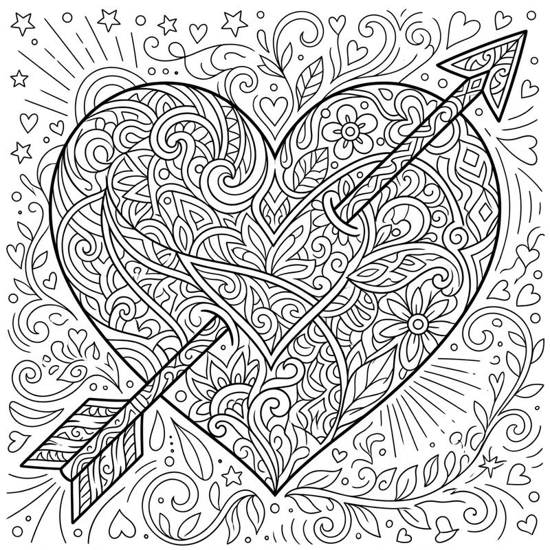 Dive into a world of romance and relaxation with this stunning Cupid's Heart adult coloring page. Its intricate patterns and symbolic design offer a perfect escape for mindful creativity.