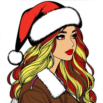 realistic girl in santa hat