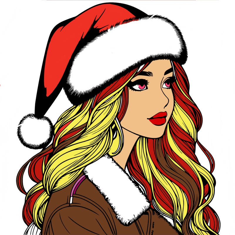 realistic girl in santa hat