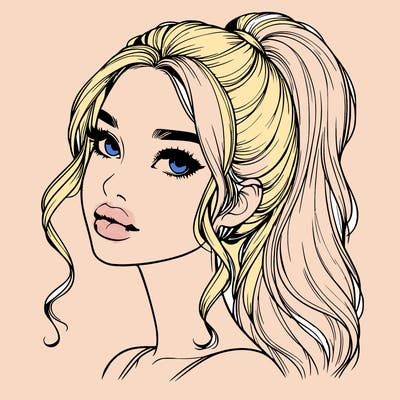 realistic girl with a ponytail on her hair and lips