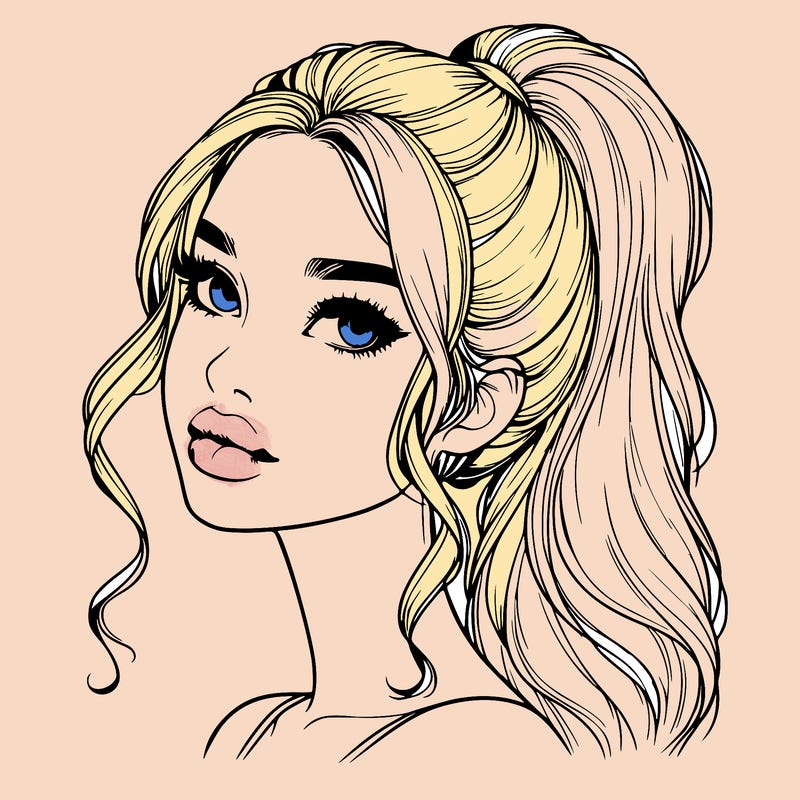 realistic girl with a ponytail on her hair and lips