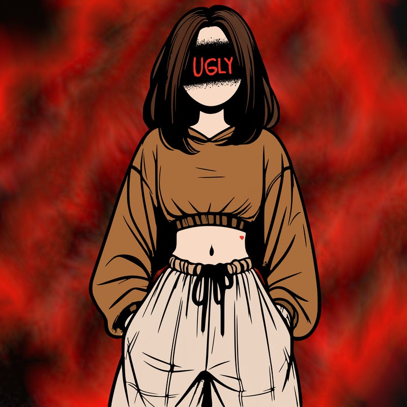 realistic girl faceless with baggy pants and a crop top