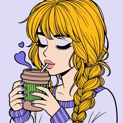 realistic girl drinking coffee
