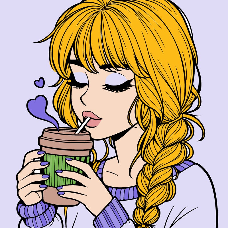 realistic girl drinking coffee