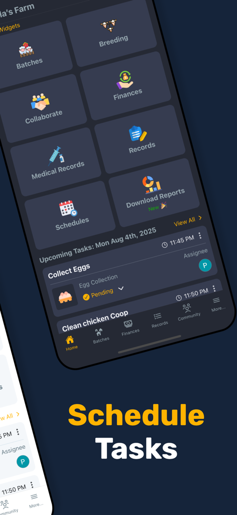 Livestock Manager Farm Tracker - Livestock Manager Farm Tracker app interface showing the task scheduling dashboard for farm chores