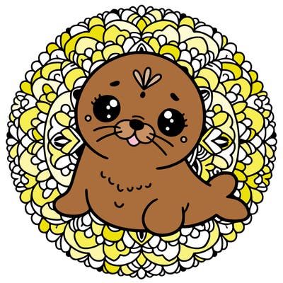 a cute baby seal mandala