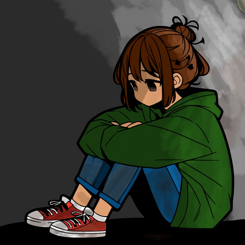 sad anime girl sitting alone