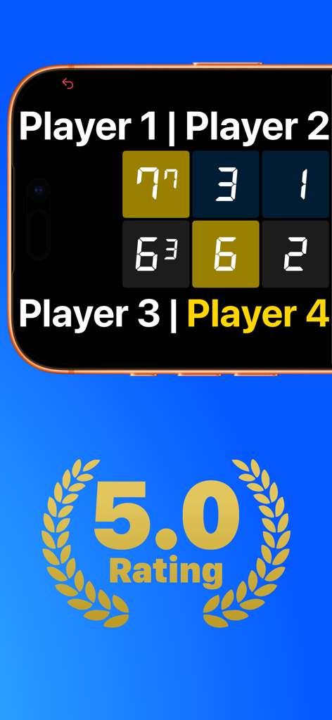 Padel Watch Counter app interface showing match scores on an iPhone and a 5.0 rating badge
