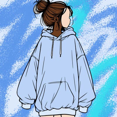realistic girl with a oversized sweatshirt on and a bun