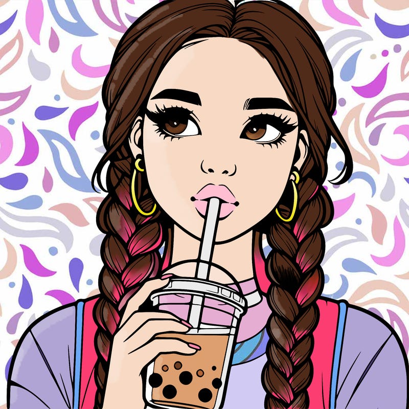 realistic girl with braided hair drinking boba