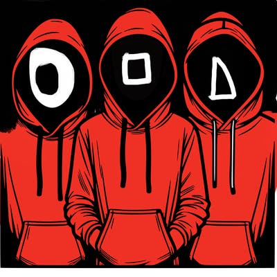 3 faceless people in  hoodies