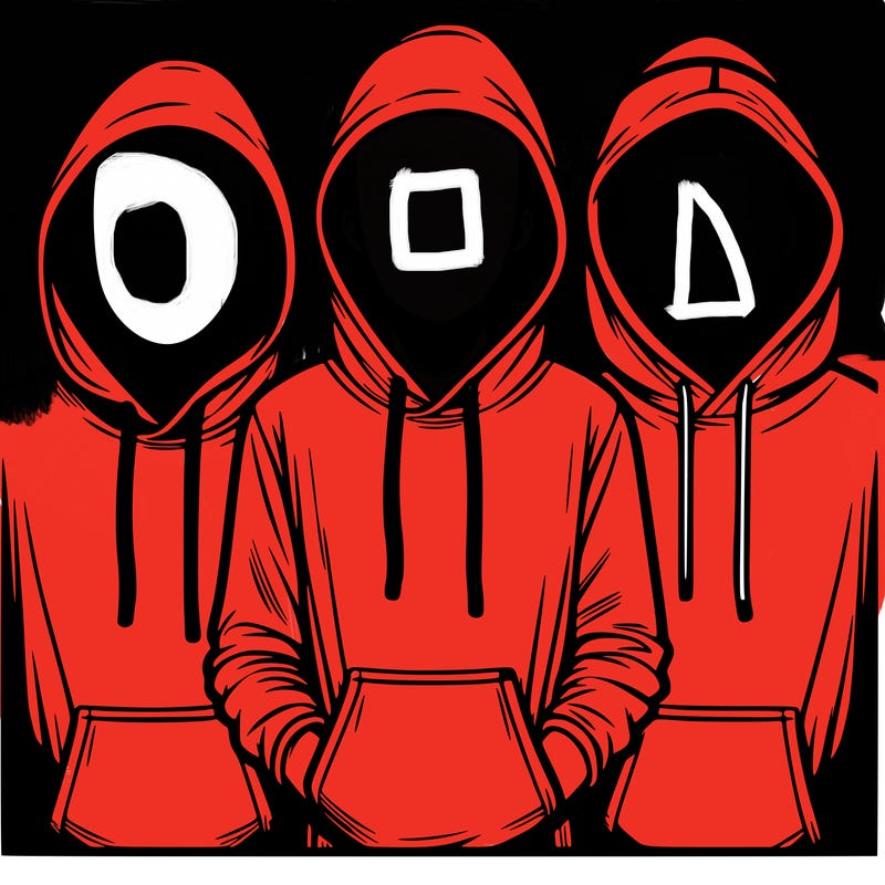 3 faceless people in  hoodies
