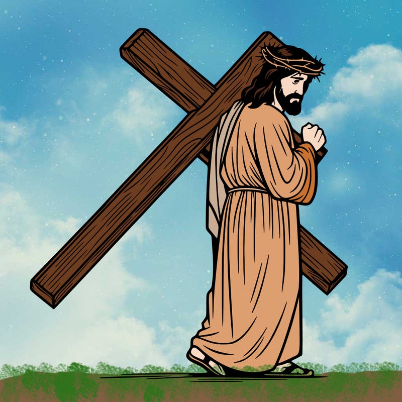 jesus holding the cross on the back