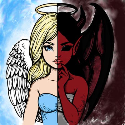 realistic angel half demon