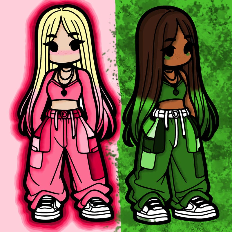 girl in baggy pants crop top and long hair