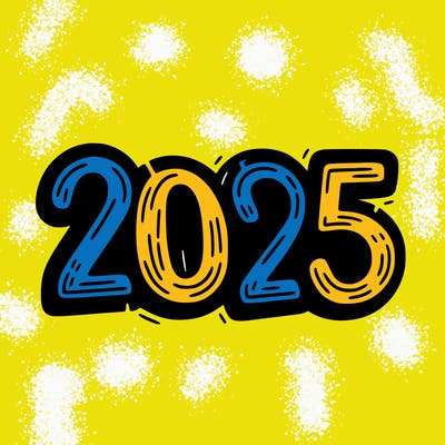 one line scrawled numbers sketch design “2025”