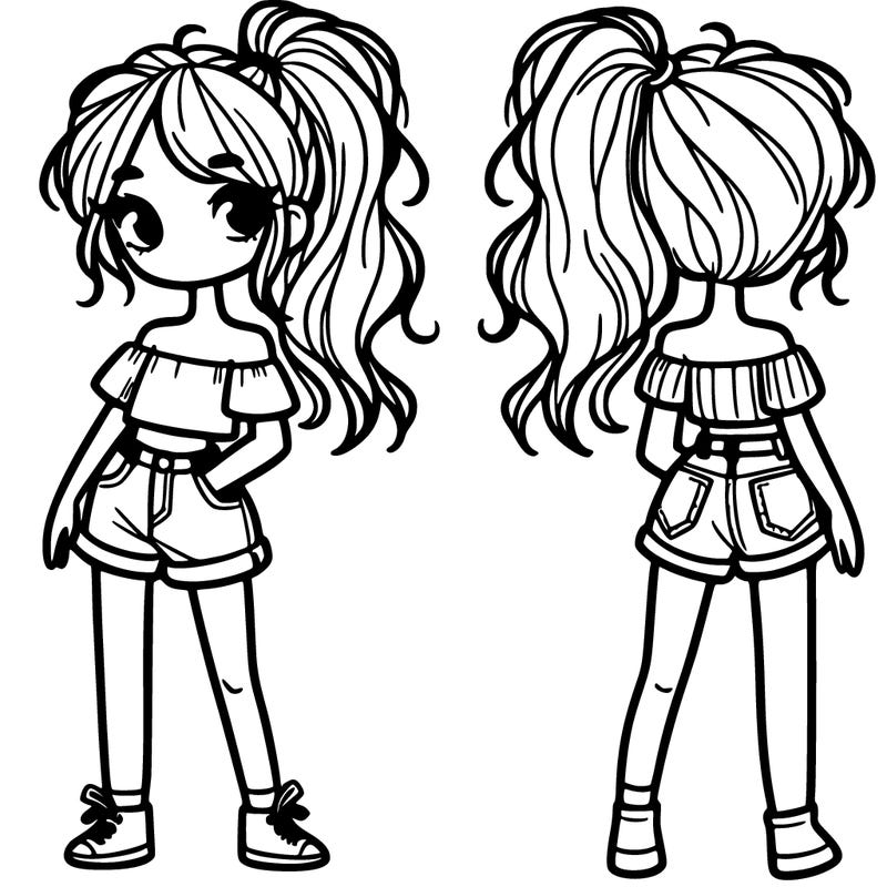 girl with messy ponytail and a baggy crop top jean short