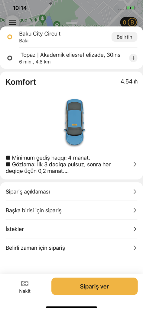 Milli TAXI - Milli TAXIアプリインターフェース、乗車予約オプション、車両選択を表示