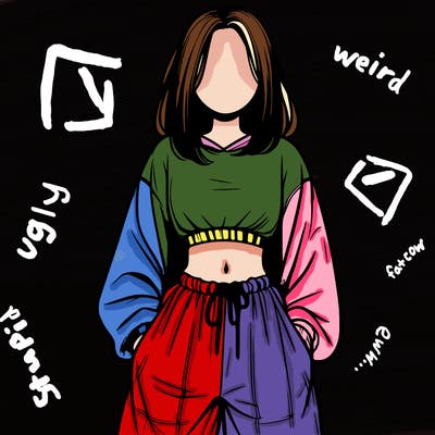 realistic girl faceless with baggy pants and a crop top