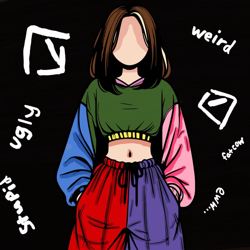 realistic girl faceless with baggy pants and a crop top