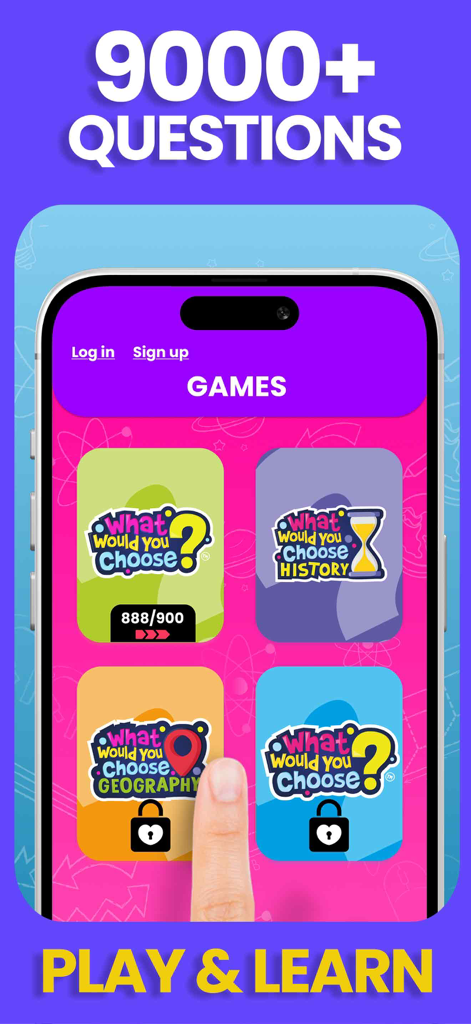 QUOKKA Games for Kids - Mobile app interface for Quokka Games for Kids showing educational mini games like history and geography