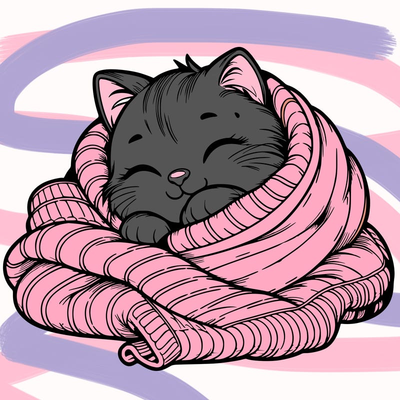 realistic cozy cat in a blanket