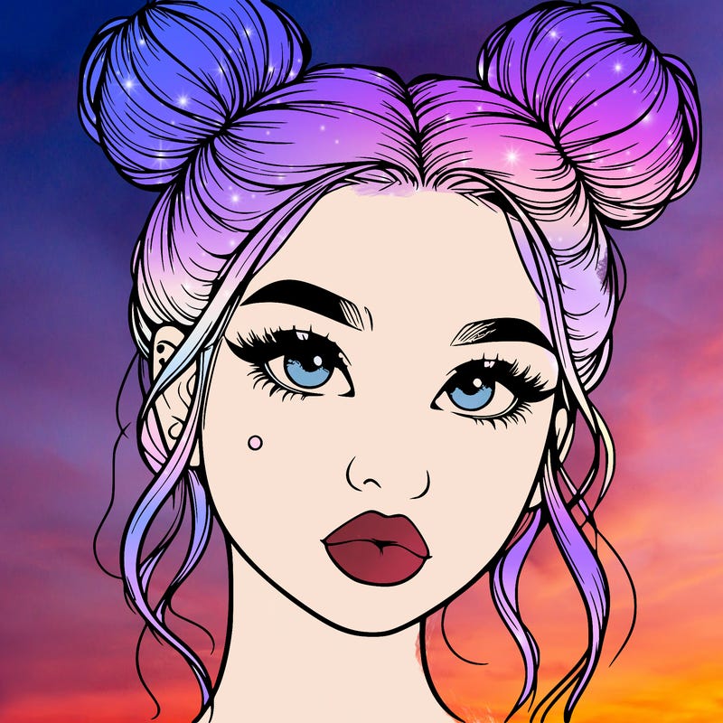 realistic girl with two buns on her hair and lips