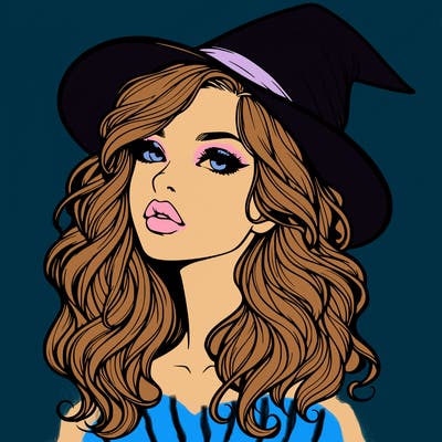realistic witch girl with wavy hair and lips