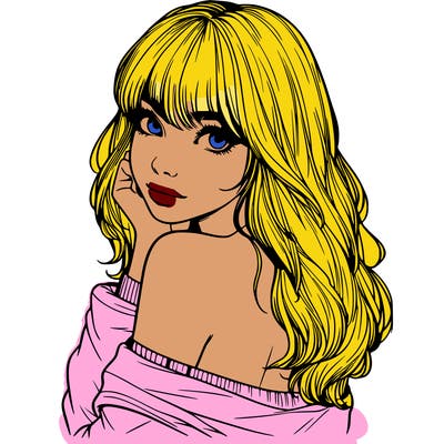 realistic girl with bangs looking over her shoulder