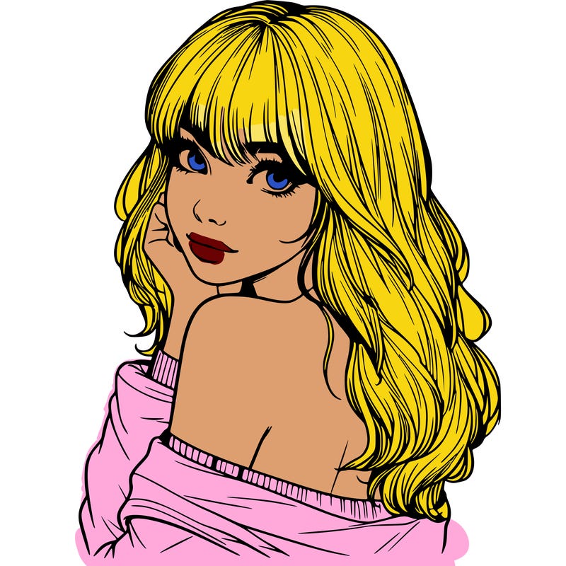 realistic girl with bangs looking over her shoulder