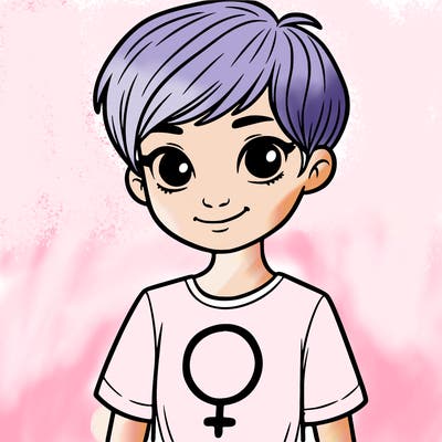 girl with pixie cut and feminist shirt