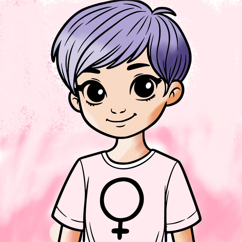 girl with pixie cut and feminist shirt