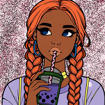 realistic girl with braided hair drinking boba