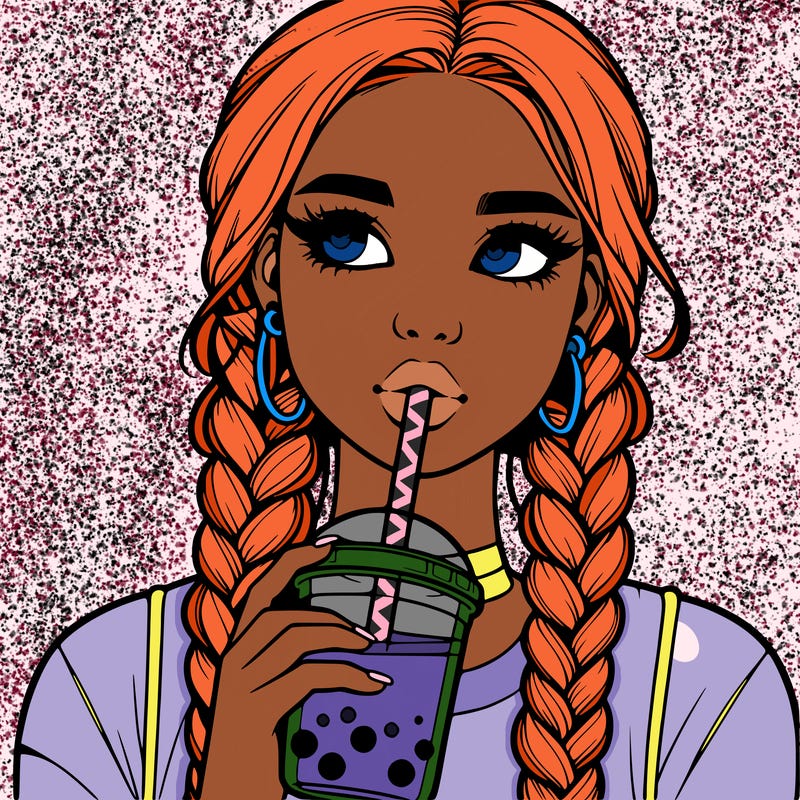 realistic girl with braided hair drinking boba