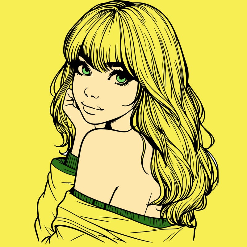 realistic girl with bangs looking over her shoulder